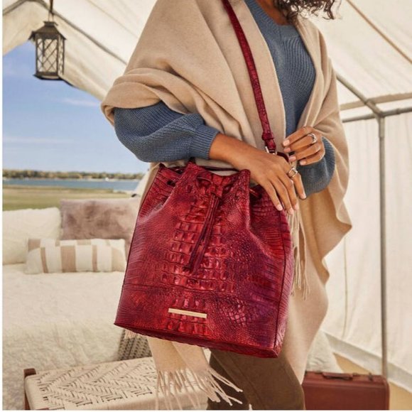 BRAHMIN Marlowe Melbourne croc embossed leather women's shoulder bag - CHILI - Picture 12 of 12